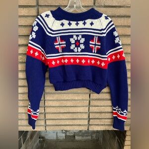 Craig Noble vintage Navy Blue and Red Patterned Women's Sweater 100% Acrylic Med